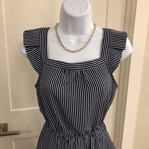 Blue and White Striped Monteau Dress - Picture 3 of 4